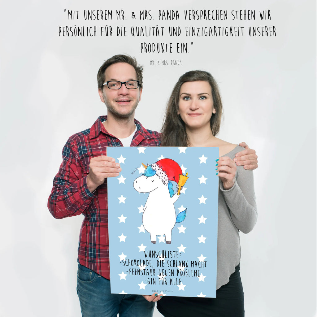 Poster Einhorn Weihnachtsmann Poster, Wandposter, Bild, Wanddeko, Küchenposter, Kinderposter, Wanddeko Bild, Raumdekoration, Wanddekoration, Handgemaltes Poster, Mr. & Mrs. Panda Poster, Designposter, Kunstdruck, Posterdruck, Einhorn, Einhörner, Einhorn Deko, Unicorn, Gin, Schokolade, Schoki, Weihnachten, Weihnachtsmann, Nikolaus, Wunschzettel, Wunschliste, Feenstaub