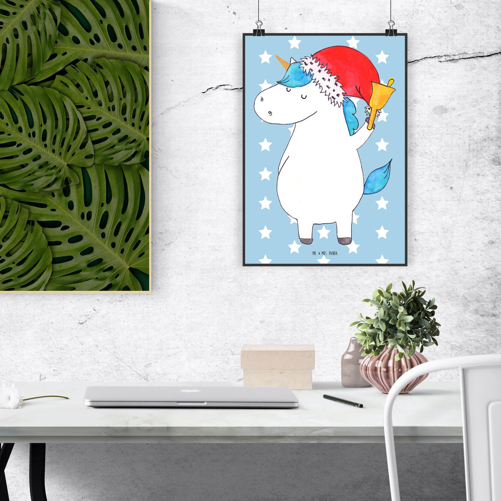 Poster Einhorn Weihnachtsmann Poster, Wandposter, Bild, Wanddeko, Küchenposter, Kinderposter, Wanddeko Bild, Raumdekoration, Wanddekoration, Handgemaltes Poster, Mr. & Mrs. Panda Poster, Designposter, Kunstdruck, Posterdruck, Einhorn, Einhörner, Einhorn Deko, Unicorn, Gin, Schokolade, Schoki, Weihnachten, Weihnachtsmann, Nikolaus, Wunschzettel, Wunschliste, Feenstaub