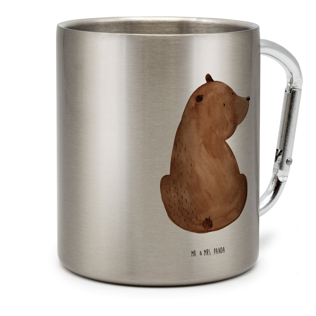 Edelstahlbecher Bär Schulterblick Edelstahltasse, Karabiner, Edelstahlbecher, Outdoor, Camping, Tasse, Becher, Bär, Teddy, Teddybär, Selbstachtung, Weltansicht, Motivation, Bären, Bärenliebe, Weisheit