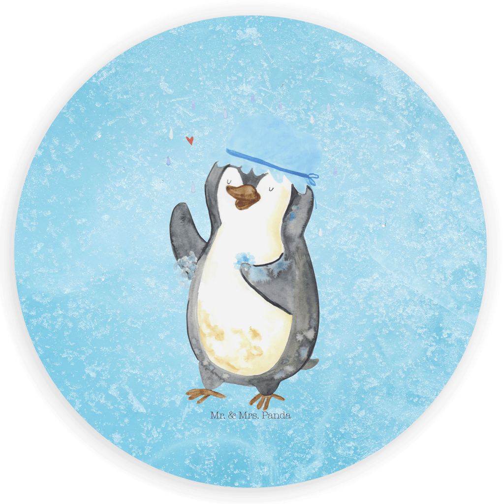 Rund Aufkleber Pinguin duscht Sticker, Aufkleber, Etikett, Kinder, rund, Pinguin, Pinguine, Dusche, duschen, Lebensmotto, Motivation, Neustart, Neuanfang, glücklich sein