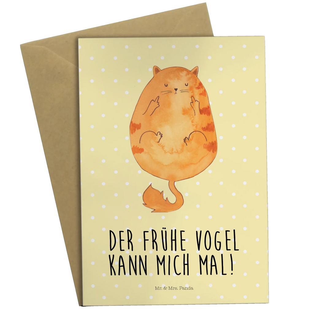 Grußkarte Katze Frühaufsteher Grußkarte, Klappkarte, Einladungskarte, Glückwunschkarte, Hochzeitskarte, Geburtstagskarte, Karte, Ansichtskarten, Katze, Katzenmotiv, Katzenfan, Katzendeko, Katzenfreund, Katzenliebhaber, Katzenprodukte, Katzenartikel, Katzenaccessoires, Katzensouvenirs, Katzenliebhaberprodukte, Katzenmotive, Der frühe Vogel kann mich mal, Morgenmuffel, Frühaufsteher, Kaffee, Katzen, Kater, Mietze