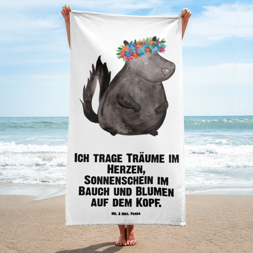 XL Badehandtuch Stinktier Mädchen Handtuch, Badetuch, Duschtuch, Strandtuch, Saunatuch, Stinktier, Skunk, Wildtier, Raubtier, Stinker, Stinki, Yoga, Namaste, Lebe, Liebe, Lache