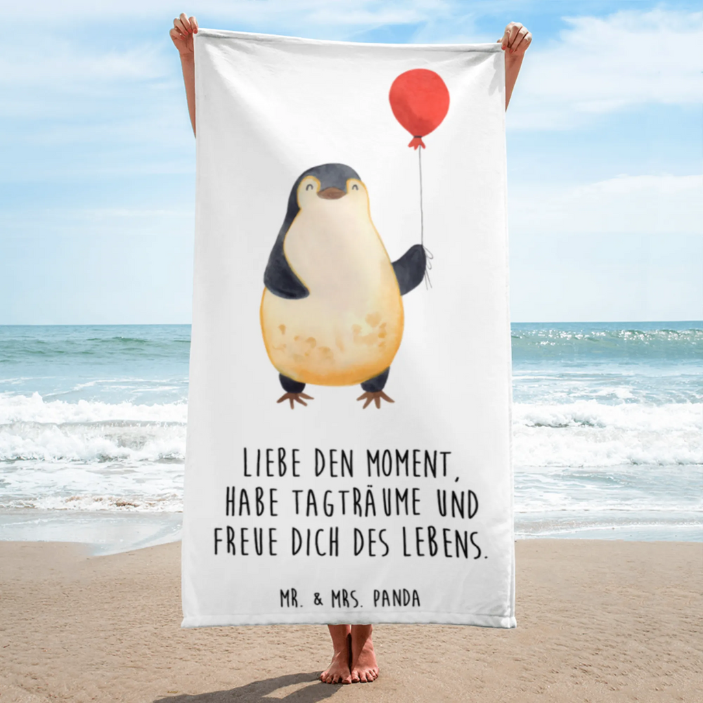 XL Badehandtuch Pinguin Luftballon Handtuch, Badetuch, Duschtuch, Strandtuch, Saunatuch, Pinguin, Pinguine, Luftballon, Tagträume, Lebenslust, Geschenk Freundin, Geschenkidee, beste Freundin, Motivation, Neustart, neues Leben, Liebe, Glück