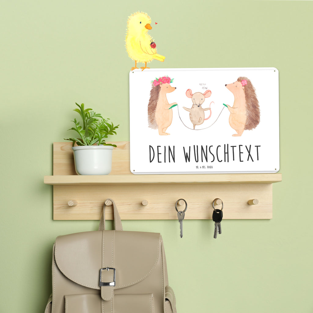 Personalisiertes Blechschild Igel Seilhüpfen Blechschild, Metallschild, Geschenk Schild, Schild, Magnet-Metall-Schild, Deko Schild, Wandschild, Wand-Dekoration, Türschild, Tiermotive, Gute Laune, lustige Sprüche, Tiere, Igel, Maus, Seilspringen, Seilhüpfen, Kinder, Kindergarten