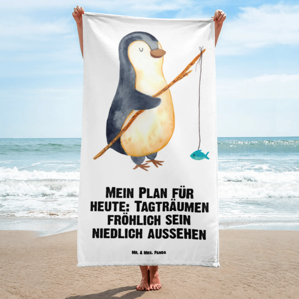 XL Badehandtuch Pinguin Angler Handtuch, Badetuch, Duschtuch, Strandtuch, Saunatuch, Pinguin, Pinguine, Angeln, Angler, Tagträume, Hobby, Plan, Planer, Tagesplan, Neustart, Motivation, Geschenk, Freundinnen, Geschenkidee, Urlaub, Wochenende