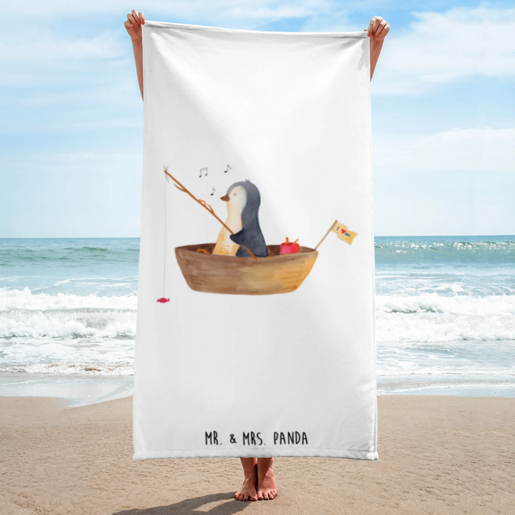 XL Badehandtuch Pinguin Angelboot Handtuch, Badetuch, Duschtuch, Strandtuch, Saunatuch, Pinguin, Pinguine, Angeln, Boot, Angelboot, Lebenslust, Leben, genießen, Motivation, Neustart, Neuanfang, Trennung, Scheidung, Geschenkidee Liebeskummer