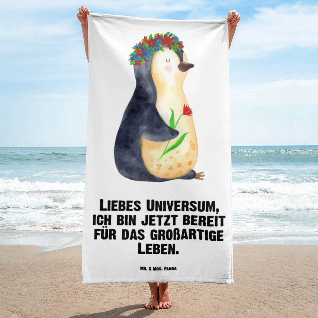 XL Badehandtuch Pinguin Blumenkranz Handtuch, Badetuch, Duschtuch, Strandtuch, Saunatuch, Pinguin, Pinguine, Blumenkranz, Universum, Leben, Wünsche, Ziele, Lebensziele, Motivation, Lebenslust, Liebeskummer, Geschenkidee