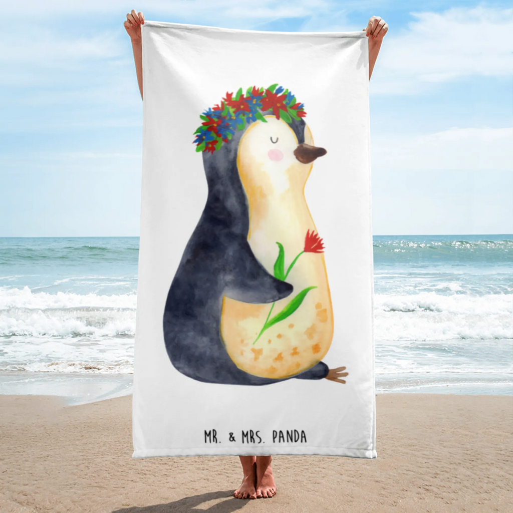 XL Badehandtuch Pinguin Blumenkranz Handtuch, Badetuch, Duschtuch, Strandtuch, Saunatuch, Pinguin, Pinguine, Blumenkranz, Universum, Leben, Wünsche, Ziele, Lebensziele, Motivation, Lebenslust, Liebeskummer, Geschenkidee