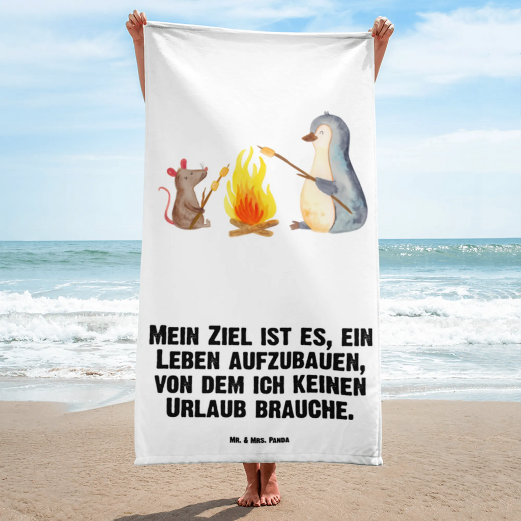 XL Badehandtuch Pinguin Lagerfeuer Handtuch, Badetuch, Duschtuch, Strandtuch, Saunatuch, Pinguin, Maus, Pinguine, Lagerfeuer, Leben, Arbeit, Job, Motivation, Büro, Büroalltag, Lebensspruch, Lebensmotivation, Neustart, Liebe, grillen, Feuer, Marshmallows