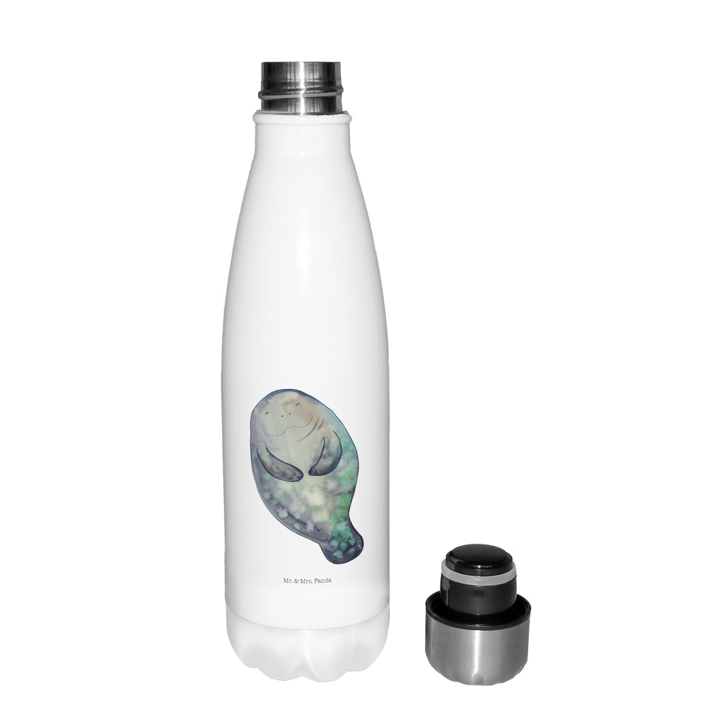 Thermosflasche Seekuh happy Isolierflasche, Thermoflasche, Trinkflasche, Thermos, Edelstahl, Meerestiere, Meer, Urlaub, Seekuh, Seekühe, Selbstliebe, Respekt, Neuanfang, Neustart, Achtsamkeit, Zufrieden, Liebeskummer, Freundin