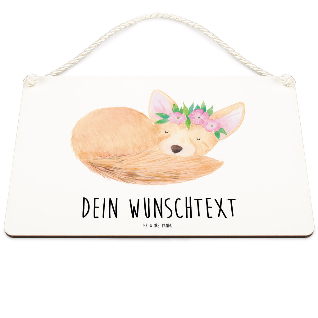 Personalisiertes Deko Schild Wüstenfuchs Blumen Dekoschild, Deko Schild, Schild, Tür Schild, Türschild, Holzschild, Wandschild, Wanddeko, Afrika, Wildtiere, Wüste, Wüstenfuchs, Blumen, Blumenkranz, Glücklich