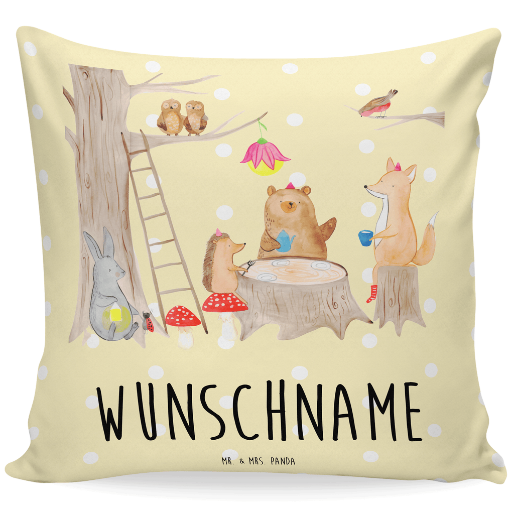 Personalisiertes Kissen Waldtiere Picknick Kissen, personalisiert, Name, Wunschname, bedrucken, Kopfkissen, Tiermotive, Gute Laune, lustige Sprüche, Tiere, Waldtiere, Picknick, Wald, Fuchs, Hase, Igel, Maus, Eichhörnchen