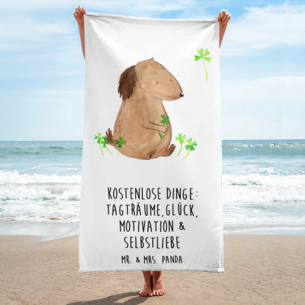 XL Badehandtuch Hund Kleeblatt Handtuch, Badetuch, Duschtuch, Strandtuch, Saunatuch, Hund, Hundemotiv, Haustier, Hunderasse, Tierliebhaber, Hundebesitzer, Sprüche, Kleeblatt, Glück, Tagträume, Motivation, Neuanfang, Geschenk, Glücksbringer, Selbstliebe, Achtsamkeit