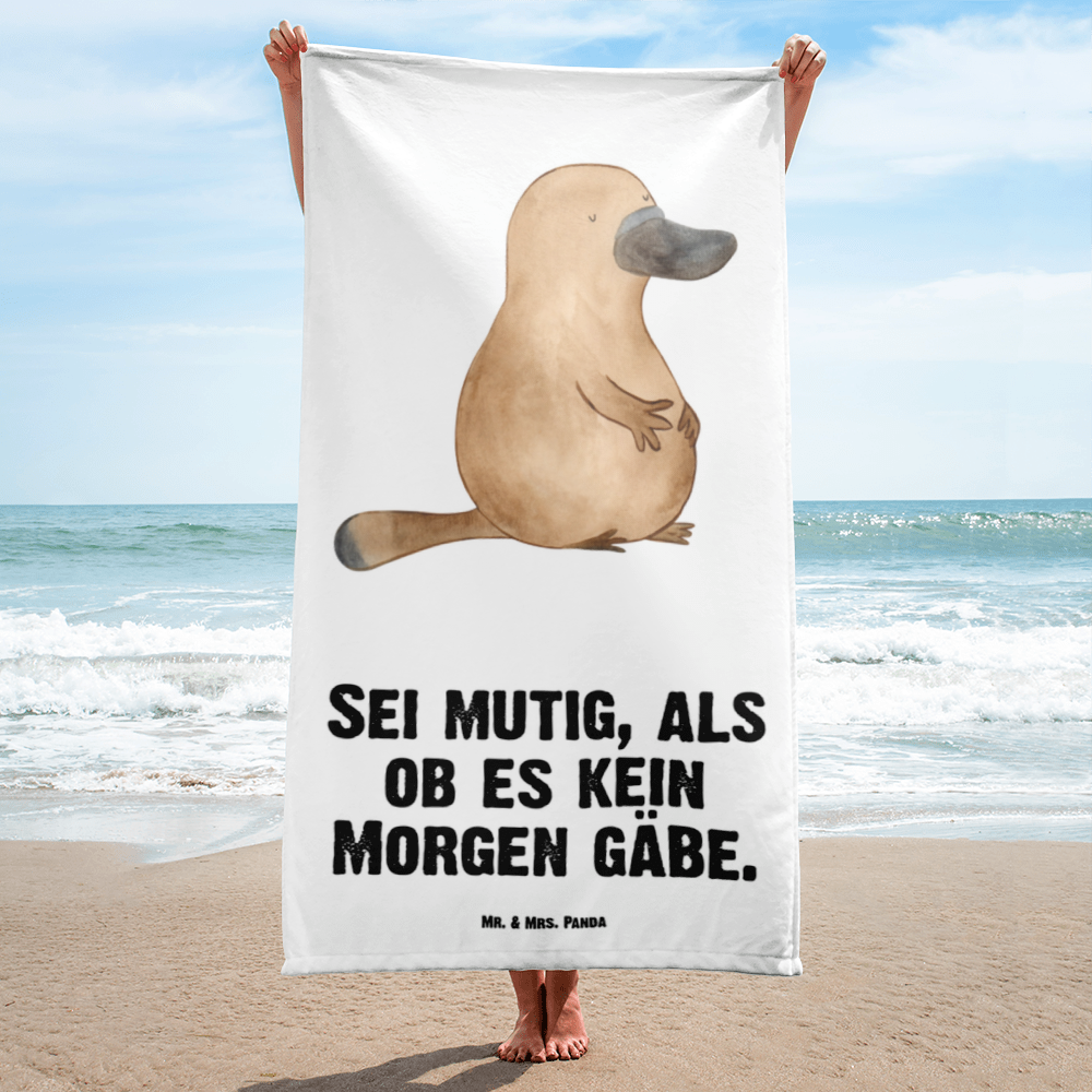 XL Badehandtuch Schnabeltier Mut Handtuch, Badetuch, Duschtuch, Strandtuch, Saunatuch, Meerestiere, Meer, Urlaub, Schnabeltier, Mut, mutig, Lebensweisheit, Schnabeltiere, Motivation, Training, Büro, Arbeit, Neuanfang, Neustart, Weltreise, Raodtrip