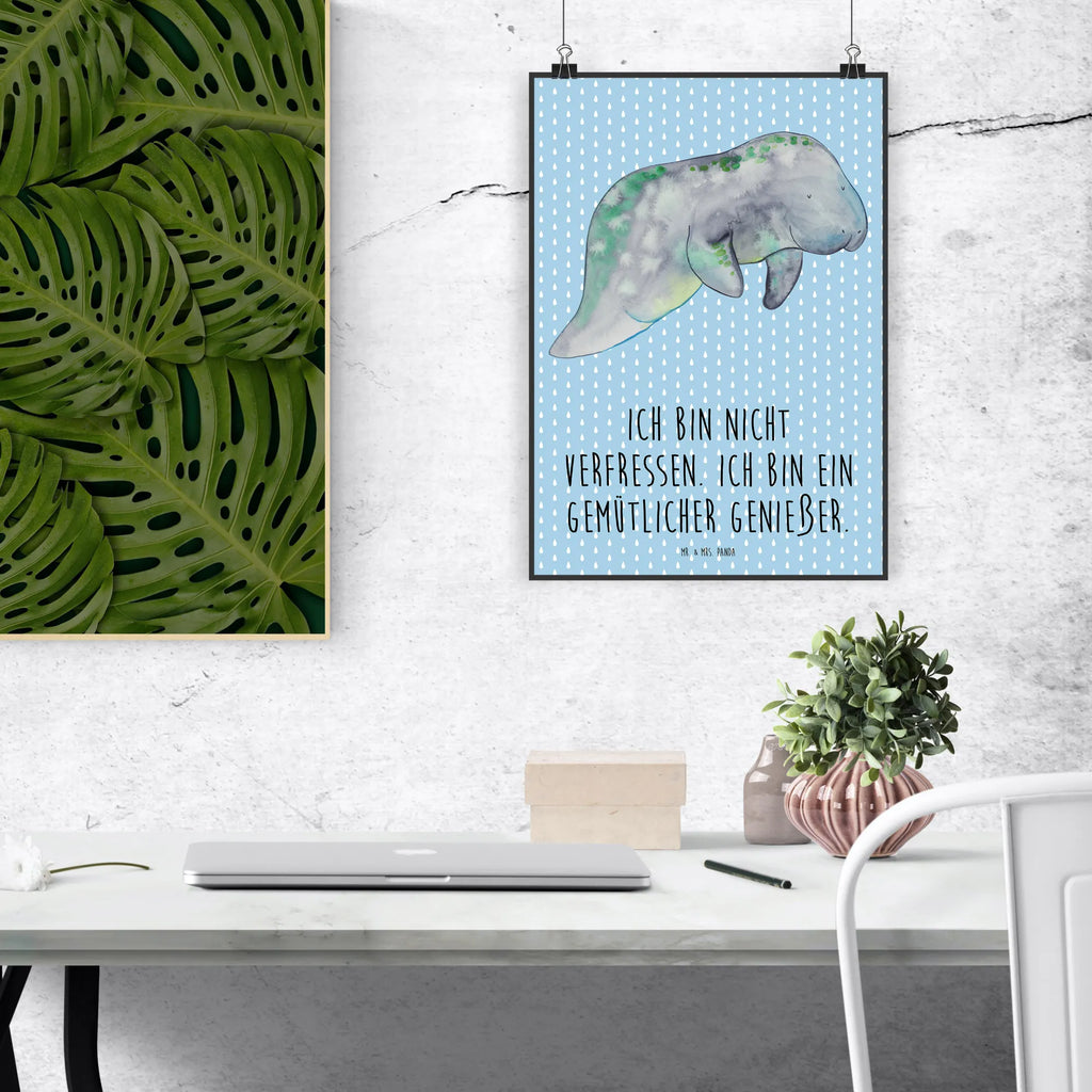 Poster Seekuh Chillen Poster, Wandposter, Bild, Wanddeko, Küchenposter, Kinderposter, Wanddeko Bild, Raumdekoration, Wanddekoration, Handgemaltes Poster, Mr. & Mrs. Panda Poster, Designposter, Kunstdruck, Posterdruck, Meerestiere, Meer, Urlaub, Seekuh, Seekühe, Diät, Abnehmen, Zucker, Diätwahn, Essen, Süßigkeiten