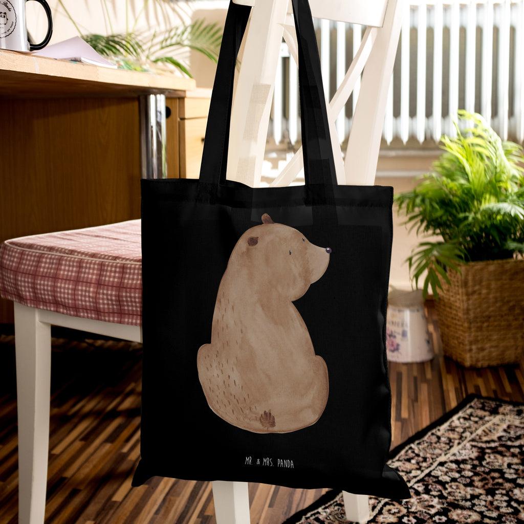 Tragetasche Bär Schulterblick Beuteltasche, Beutel, Einkaufstasche, Jutebeutel, Stoffbeutel, Tasche, Shopper, Umhängetasche, Strandtasche, Schultertasche, Stofftasche, Tragetasche, Badetasche, Jutetasche, Einkaufstüte, Laptoptasche, Bär, Teddy, Teddybär, Selbstachtung, Weltansicht, Motivation, Bären, Bärenliebe, Weisheit