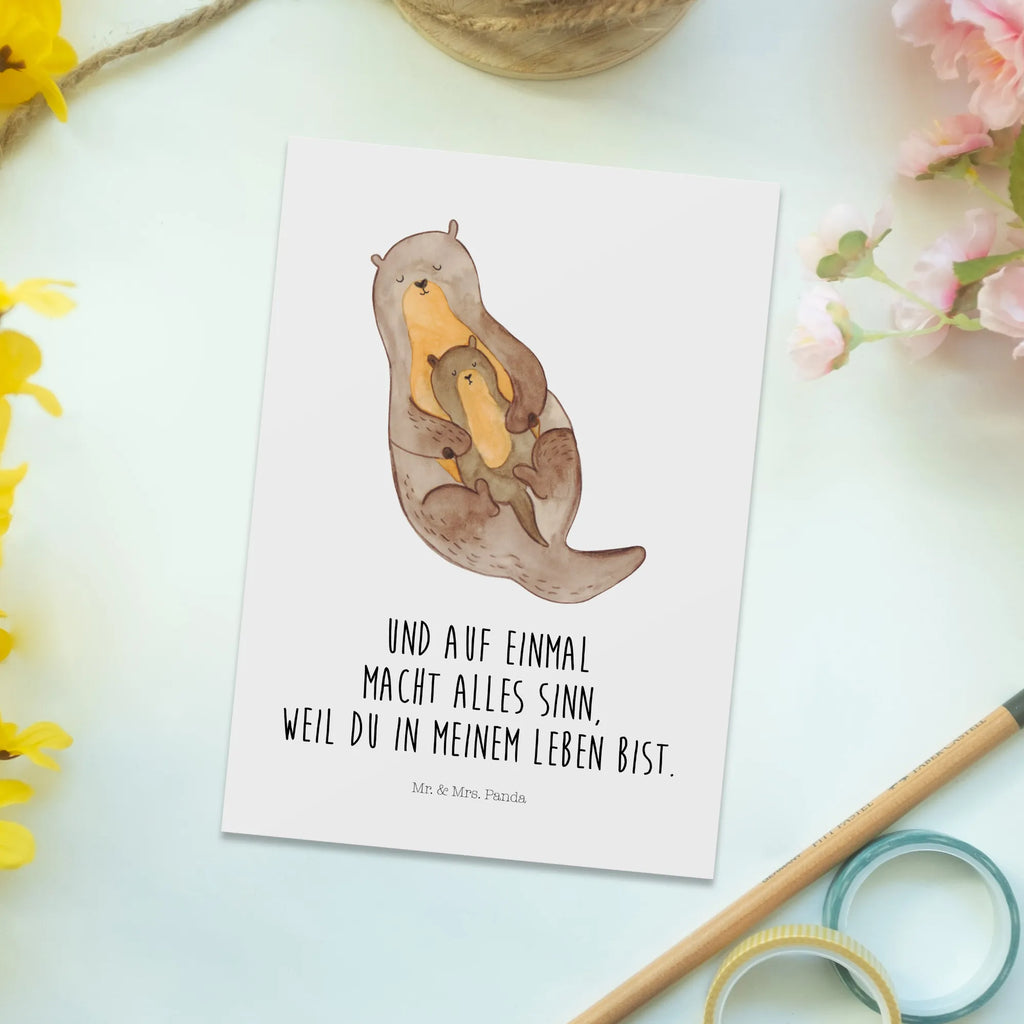 Postkarte Otter mit Kind Postkarte, Karte, Geschenkkarte, Grußkarte, Einladung, Ansichtskarte, Geburtstagskarte, Einladungskarte, Dankeskarte, Ansichtskarten, Einladung Geburtstag, Einladungskarten Geburtstag, Otter, Fischotter, Seeotter, Otter Seeotter See Otter