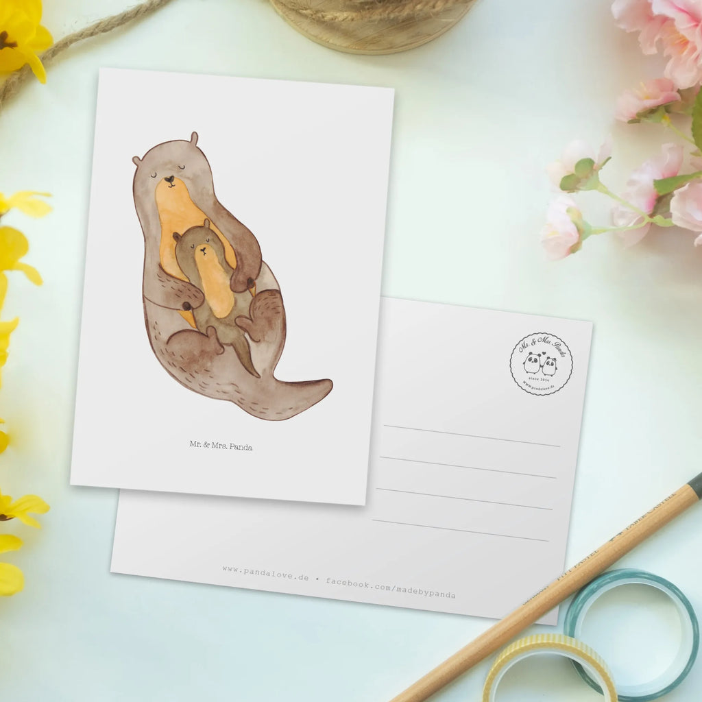 Postkarte Otter mit Kind Postkarte, Karte, Geschenkkarte, Grußkarte, Einladung, Ansichtskarte, Geburtstagskarte, Einladungskarte, Dankeskarte, Ansichtskarten, Einladung Geburtstag, Einladungskarten Geburtstag, Otter, Fischotter, Seeotter, Otter Seeotter See Otter