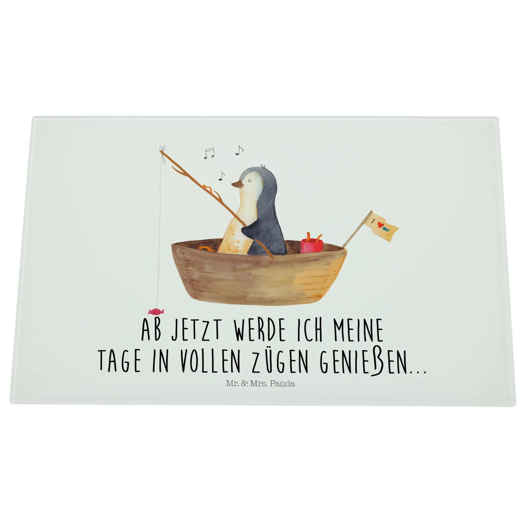 Glasschneidebrett Pinguin Angelboot Glasschneidebrett, Schneidebrett, Pinguin, Pinguine, Angeln, Boot, Angelboot, Lebenslust, Leben, genießen, Motivation, Neustart, Neuanfang, Trennung, Scheidung, Geschenkidee Liebeskummer