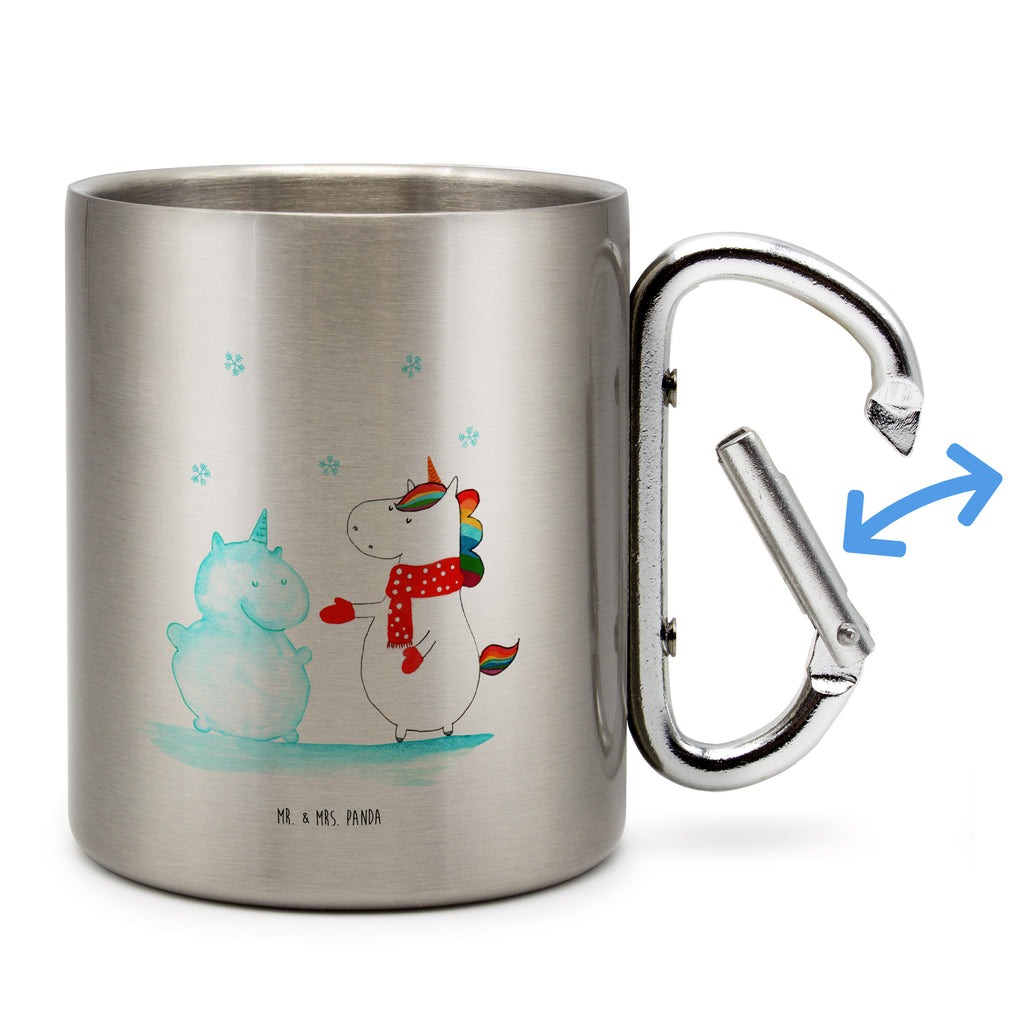 Edelstahlbecher Einhorn Schneemann Edelstahltasse, Karabiner, Edelstahlbecher, Outdoor, Camping, Tasse, Becher, Einhorn, Einhörner, Einhorn Deko, Pegasus, Unicorn, Schneemann, Winter, Schnee, Kuchen, Weihnachten, kalt, Mütze, Handschuhe, X-Mas