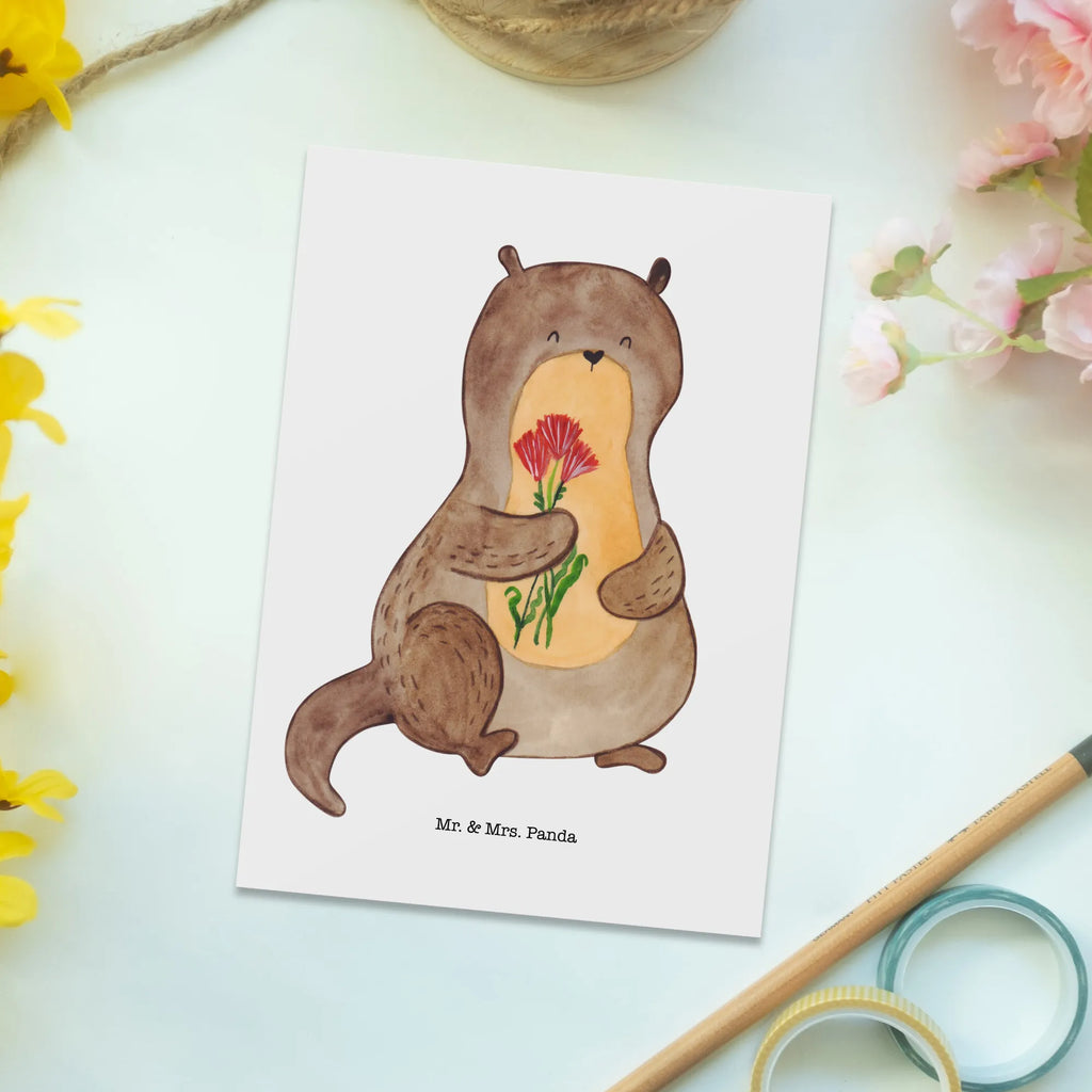 Postkarte Otter Blumenstrauß Postkarte, Karte, Geschenkkarte, Grußkarte, Einladung, Ansichtskarte, Geburtstagskarte, Einladungskarte, Dankeskarte, Ansichtskarten, Einladung Geburtstag, Einladungskarten Geburtstag, Otter, Fischotter, Seeotter, Otter Seeotter See Otter