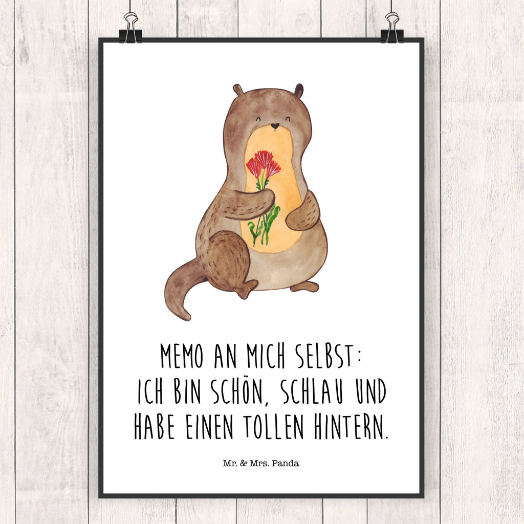 Poster Otter Blumenstrauß Poster, Wandposter, Bild, Wanddeko, Küchenposter, Kinderposter, Wanddeko Bild, Raumdekoration, Wanddekoration, Handgemaltes Poster, Mr. & Mrs. Panda Poster, Designposter, Kunstdruck, Posterdruck, Otter, Fischotter, Seeotter, Otter Seeotter See Otter