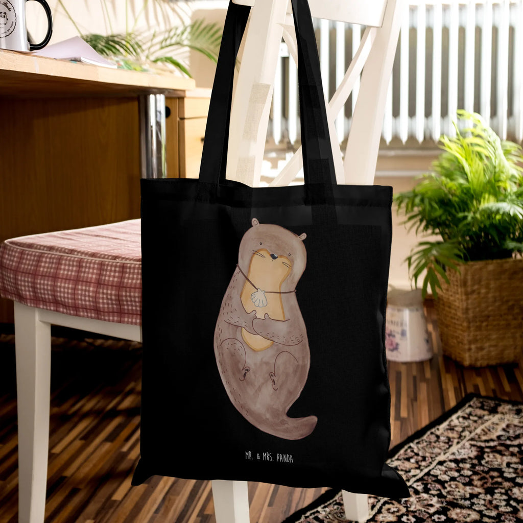 Tote bag otter shell Beuteltasche, Beutel, Einkaufstasche, Jutebeutel, Stoffbeutel, Tasche, Shopper, Umhängetasche, Strandtasche, Schultertasche, Stofftasche, Tragetasche, Badetasche, Jutetasche, Einkaufstüte, Laptoptasche, Otter, Fischotter, Seeotter, Otterliebe, grübeln, träumen, Motivation, Tagträumen, Büro