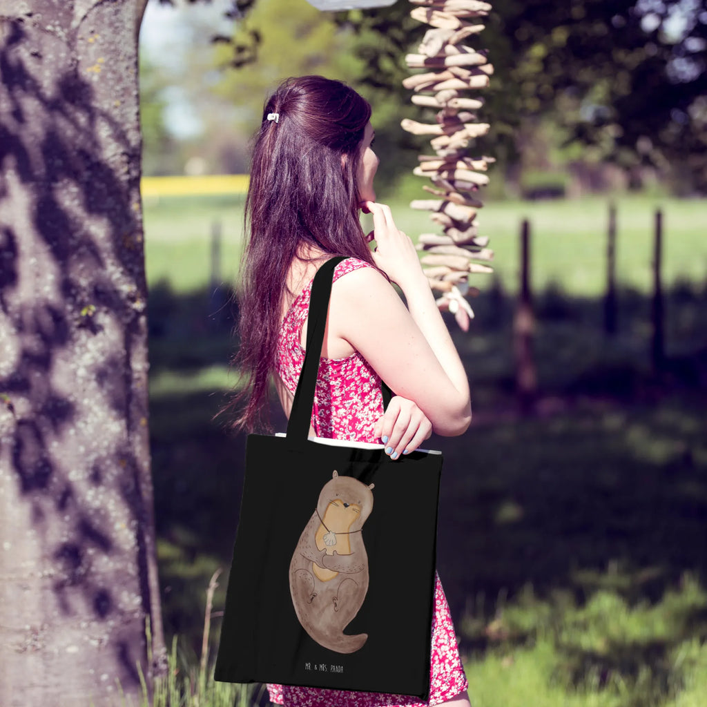 Tote bag otter shell Beuteltasche, Beutel, Einkaufstasche, Jutebeutel, Stoffbeutel, Tasche, Shopper, Umhängetasche, Strandtasche, Schultertasche, Stofftasche, Tragetasche, Badetasche, Jutetasche, Einkaufstüte, Laptoptasche, Otter, Fischotter, Seeotter, Otterliebe, grübeln, träumen, Motivation, Tagträumen, Büro