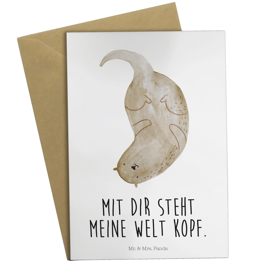 Grußkarte Otter kopfüber Grußkarte, Klappkarte, Einladungskarte, Glückwunschkarte, Hochzeitskarte, Geburtstagskarte, Karte, Ansichtskarten, Otter, Fischotter, Seeotter, Otter Seeotter See Otter