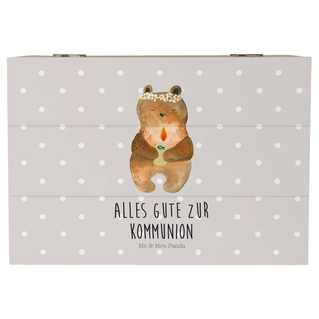 Holzkiste Bär Kommunion Holzkiste, Kiste, Schatzkiste, Truhe, Schatulle, XXL, Erinnerungsbox, Erinnerungskiste, Dekokiste, Aufbewahrungsbox, Geschenkbox, Geschenkdose, Bär, Teddy, Teddybär, Kommunion, Gottes Segen, Taufkerze, katholisch