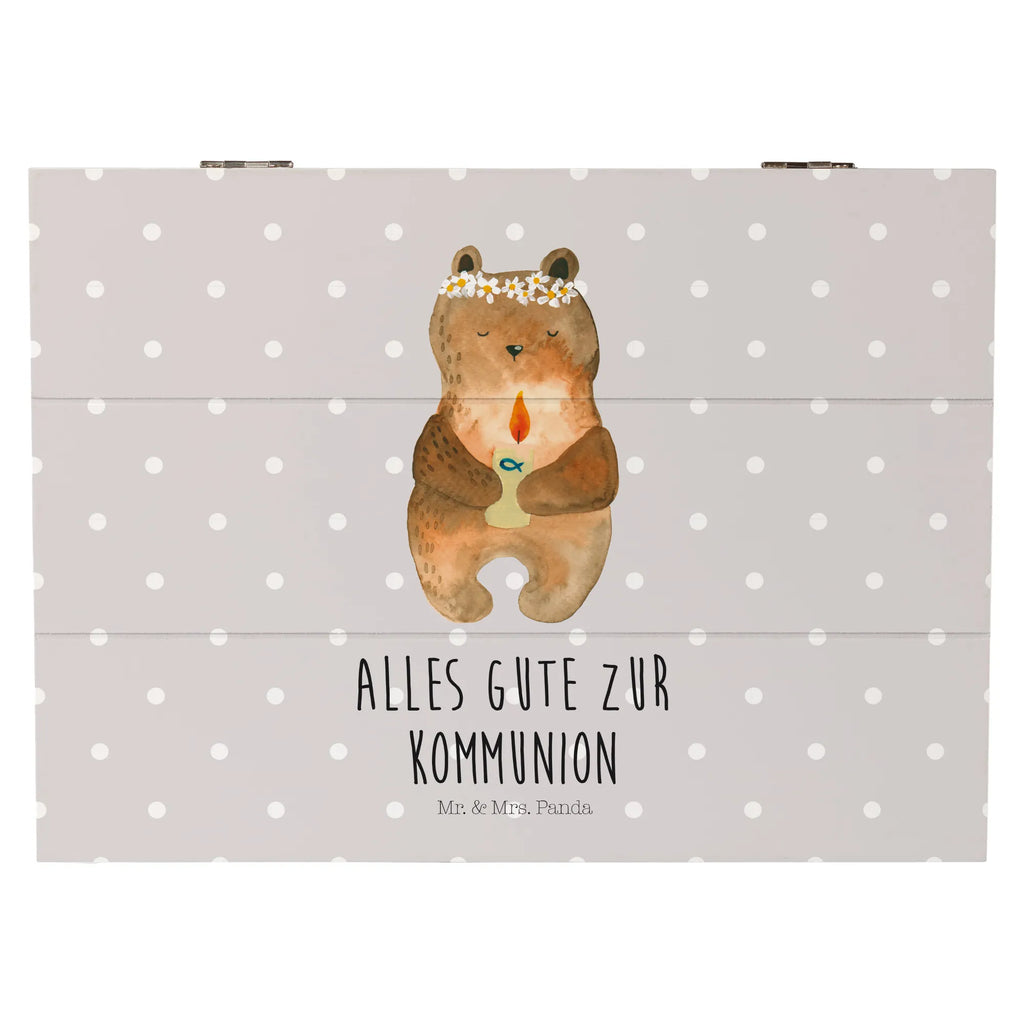 Holzkiste Bär Kommunion Holzkiste, Kiste, Schatzkiste, Truhe, Schatulle, XXL, Erinnerungsbox, Erinnerungskiste, Dekokiste, Aufbewahrungsbox, Geschenkbox, Geschenkdose, Bär, Teddy, Teddybär, Kommunion, Gottes Segen, Taufkerze, katholisch