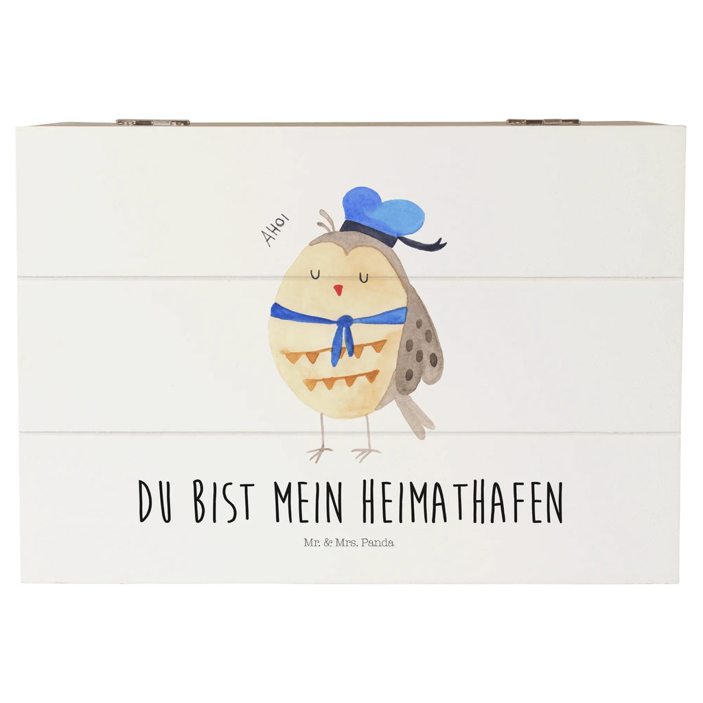 Holzkiste Eule Matrose Holzkiste, Kiste, Schatzkiste, Truhe, Schatulle, XXL, Erinnerungsbox, Erinnerungskiste, Dekokiste, Aufbewahrungsbox, Geschenkbox, Geschenkdose, Eule, Eule Spruch, Eule Deko, Owl, Wortspiel lustig, Matrose, Freundin, Ehe, Seefahrer, Heimathafen, Hochzeitstag Geschenk