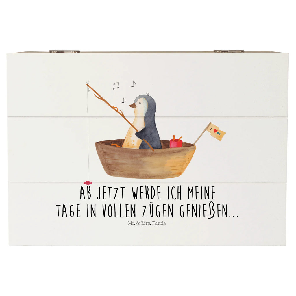 Holzkiste Pinguin Angelboot Holzkiste, Kiste, Schatzkiste, Truhe, Schatulle, XXL, Erinnerungsbox, Erinnerungskiste, Dekokiste, Aufbewahrungsbox, Geschenkbox, Geschenkdose, Pinguin, Pinguine, Angeln, Boot, Angelboot, Lebenslust, Leben, genießen, Motivation, Neustart, Neuanfang, Trennung, Scheidung, Geschenkidee Liebeskummer