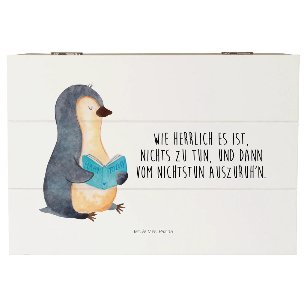 Holzkiste Pinguin Buch Holzkiste, Kiste, Schatzkiste, Truhe, Schatulle, XXL, Erinnerungsbox, Erinnerungskiste, Dekokiste, Aufbewahrungsbox, Geschenkbox, Geschenkdose, Pinguin, Pinguine, Buch, Lesen, Bücherwurm, Nichtstun, Faulenzen, Ferien, Urlaub, Freizeit