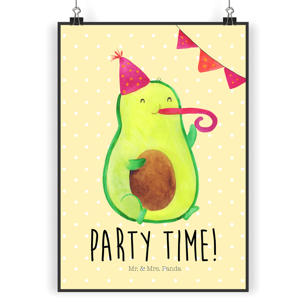 Poster Avocado Party Time Poster, Wandposter, Bild, Wanddeko, Küchenposter, Kinderposter, Wanddeko Bild, Raumdekoration, Wanddekoration, Handgemaltes Poster, Mr. & Mrs. Panda Poster, Designposter, Kunstdruck, Posterdruck, Avocado, Veggie, Vegan, Gesund