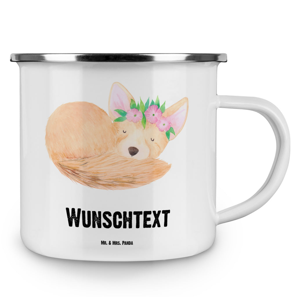 Personalisierte Emaille Tasse Wüstenfuchs Blumenkranz Emaille Tasse personalisiert, Emaille Tasse mit Namen, Campingtasse personalisiert, Namenstasse, Campingtasse bedrucken, Campinggeschirr personalsisert, tasse mit namen, personalisierte tassen, personalisierte tasse, tasse selbst gestalten, tasse bedrucken, tassen bedrucken, Afrika, Wildtiere, Wüste, Wüstenfuchs, Blumen, Blumenkranz, Glücklich