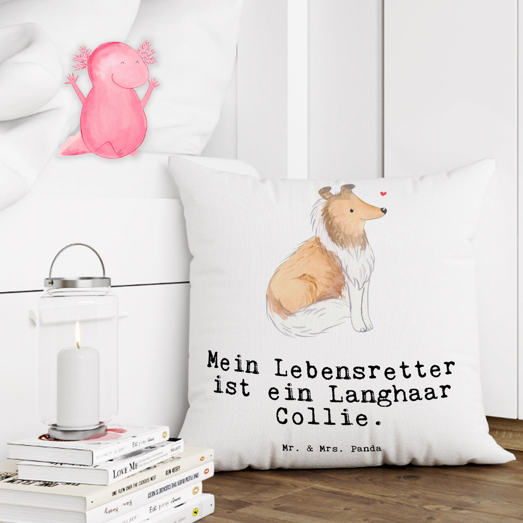 40x40 Kissen Langhaar Collie Lebensretter Kissenhülle, Kopfkissen, Sofakissen, Dekokissen, Motivkissen, Hund, Hunderasse, Rassehund, Hundebesitzer, Geschenk, Tierfreund, Schenken, Welpe, Langhaar Collie, britischer Hütehund