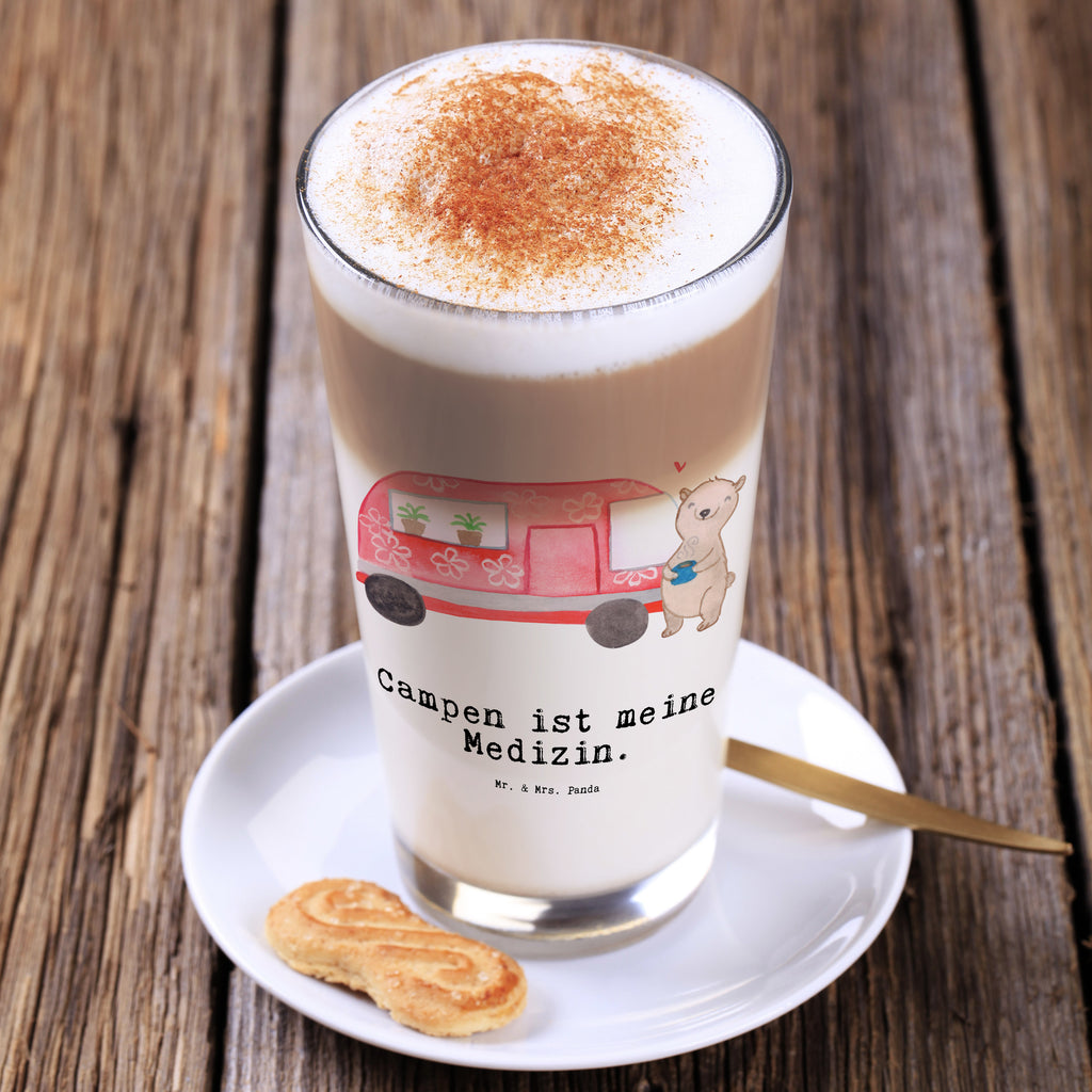 Glas Bär Camper Medizin Cappuccino Glas, Glas, Cappuccino Tasse, Latte Macchiato, Geschenk, Sport, Sportart, Hobby, Schenken, Danke, Dankeschön, Auszeichnung, Gewinn, Sportler, Camper, Campen, Zelten, Campingplatz, Wohnmobil, Roadtrip, Urlaub