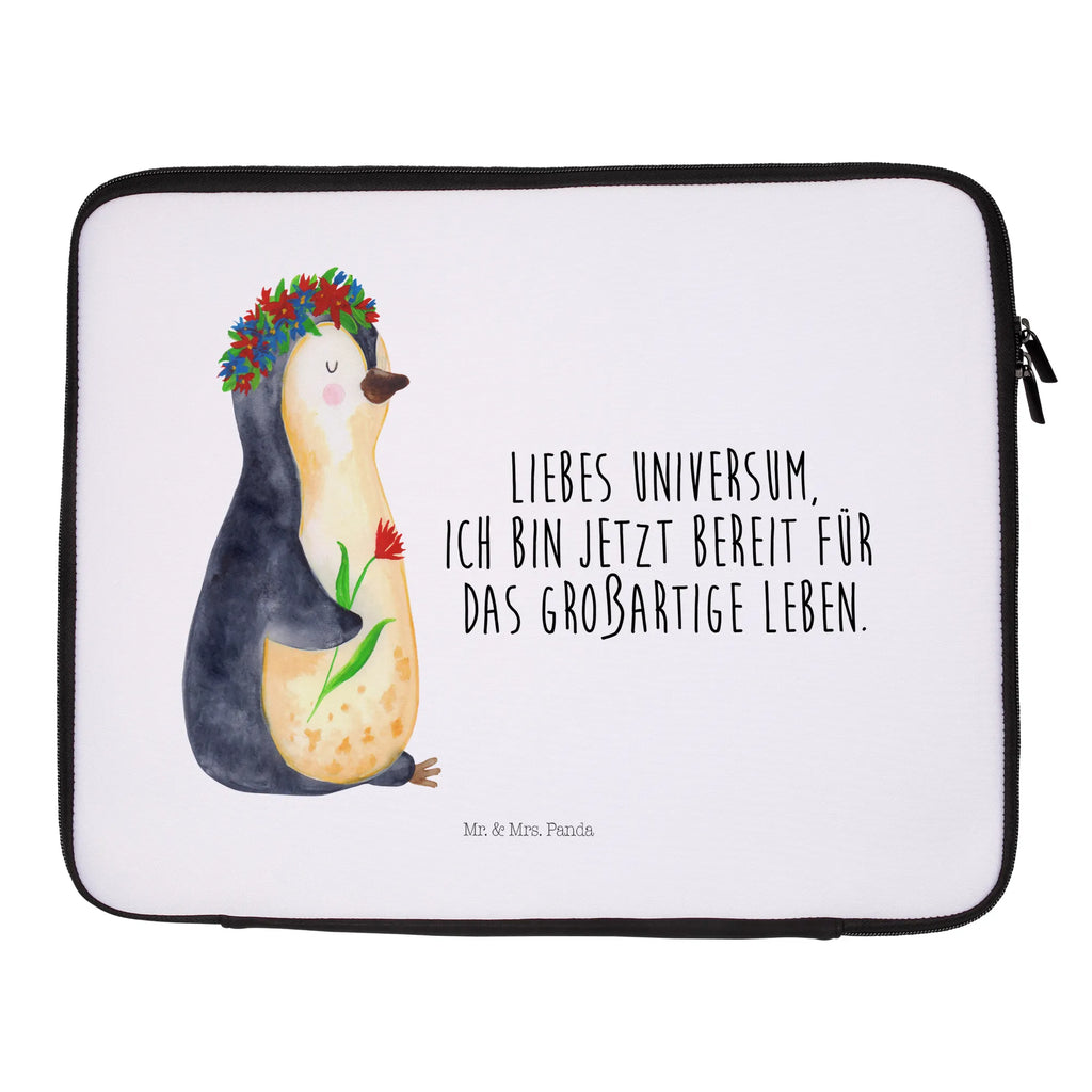 Notebook Tasche Pinguin Blumen Notebook Tasche, Laptop, Computertasche, Tasche, Notebook-Tasche, Notebook-Reisehülle, Notebook Schutz, Pinguin, Pinguine, Blumenkranz, Universum, Leben, Wünsche, Ziele, Lebensziele, Motivation, Lebenslust, Liebeskummer, Geschenkidee