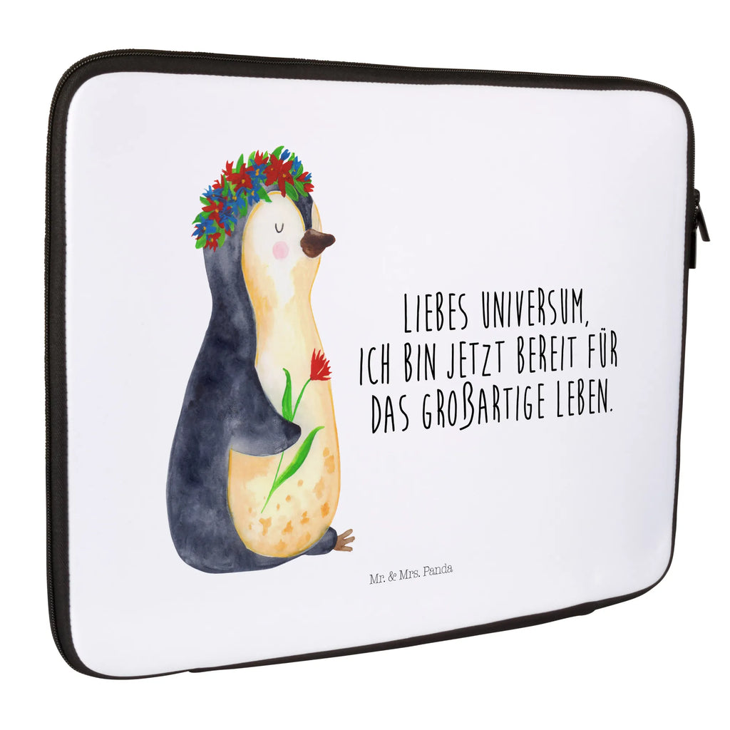 Notebook Tasche Pinguin Blumen Notebook Tasche, Laptop, Computertasche, Tasche, Notebook-Tasche, Notebook-Reisehülle, Notebook Schutz, Pinguin, Pinguine, Blumenkranz, Universum, Leben, Wünsche, Ziele, Lebensziele, Motivation, Lebenslust, Liebeskummer, Geschenkidee