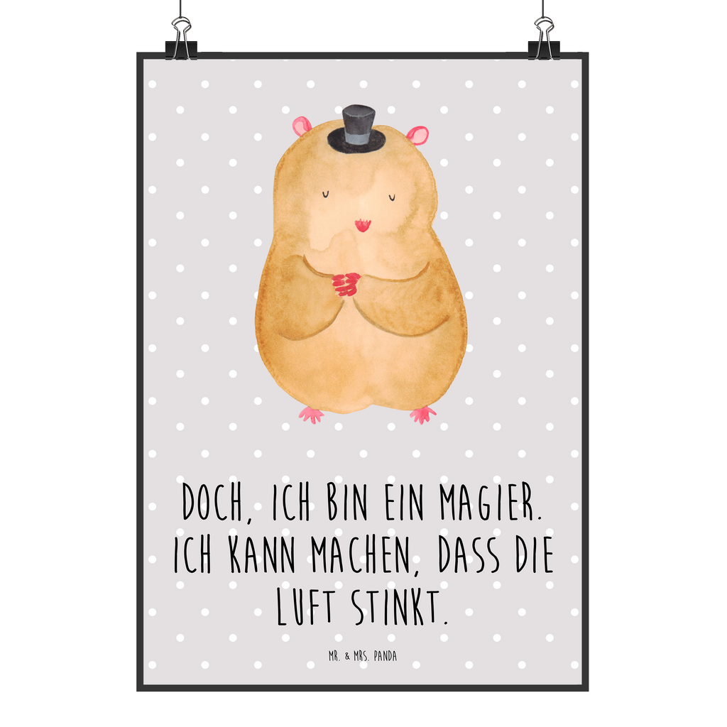 Poster Hamster Hut Poster, Wandposter, Bild, Wanddeko, Küchenposter, Kinderposter, Wanddeko Bild, Raumdekoration, Wanddekoration, Handgemaltes Poster, Mr. & Mrs. Panda Poster, Designposter, Kunstdruck, Posterdruck, Tiermotive, Gute Laune, lustige Sprüche, Tiere, Hamster, Hut, Magier, Zylinder, Zwerghamster, Zauberer