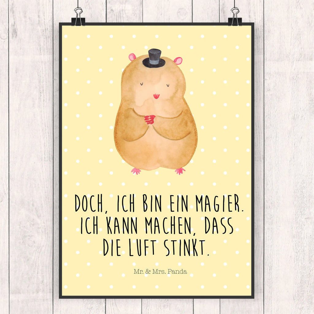 Poster Hamster Hut Poster, Wandposter, Bild, Wanddeko, Küchenposter, Kinderposter, Wanddeko Bild, Raumdekoration, Wanddekoration, Handgemaltes Poster, Mr. & Mrs. Panda Poster, Designposter, Kunstdruck, Posterdruck, Tiermotive, Gute Laune, lustige Sprüche, Tiere, Hamster, Hut, Magier, Zylinder, Zwerghamster, Zauberer