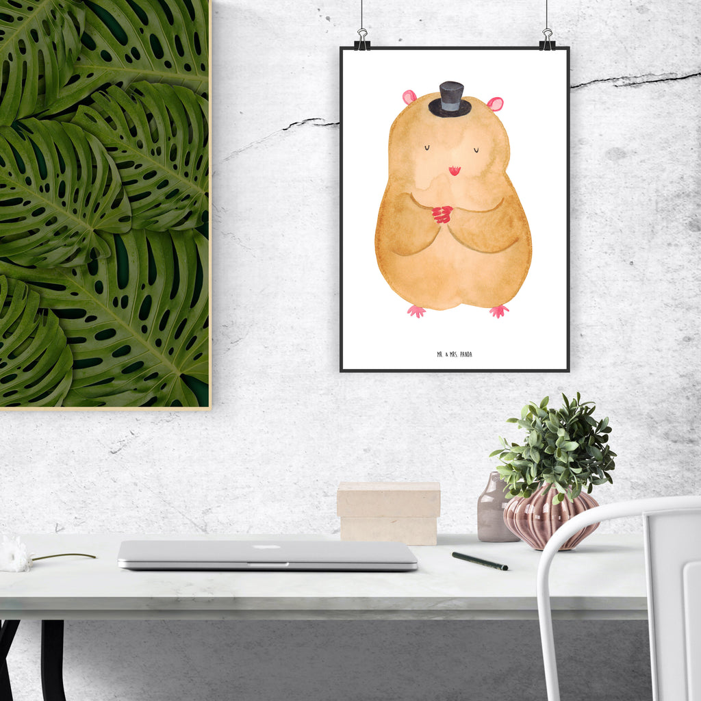 Poster Hamster Hut Poster, Wandposter, Bild, Wanddeko, Küchenposter, Kinderposter, Wanddeko Bild, Raumdekoration, Wanddekoration, Handgemaltes Poster, Mr. & Mrs. Panda Poster, Designposter, Kunstdruck, Posterdruck, Tiermotive, Gute Laune, lustige Sprüche, Tiere, Hamster, Hut, Magier, Zylinder, Zwerghamster, Zauberer