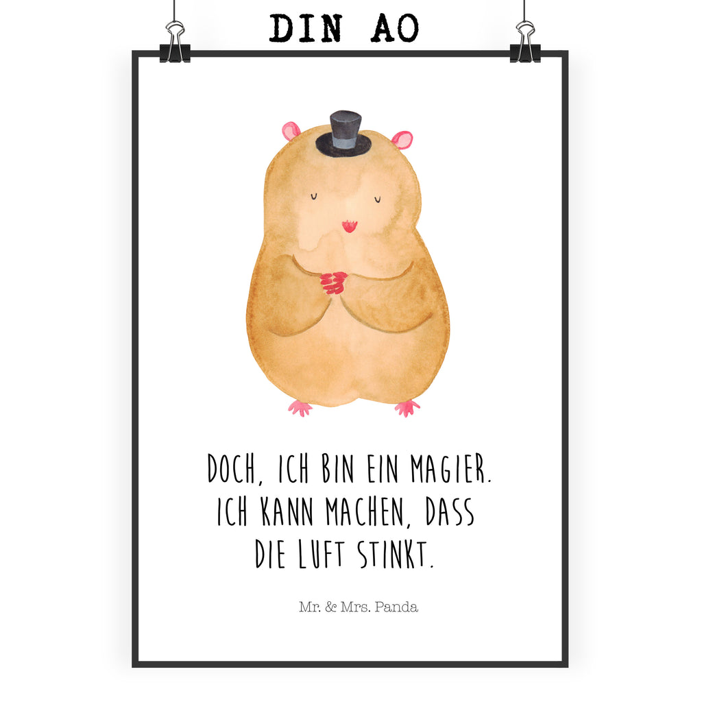 Poster Hamster Hut Poster, Wandposter, Bild, Wanddeko, Küchenposter, Kinderposter, Wanddeko Bild, Raumdekoration, Wanddekoration, Handgemaltes Poster, Mr. & Mrs. Panda Poster, Designposter, Kunstdruck, Posterdruck, Tiermotive, Gute Laune, lustige Sprüche, Tiere, Hamster, Hut, Magier, Zylinder, Zwerghamster, Zauberer