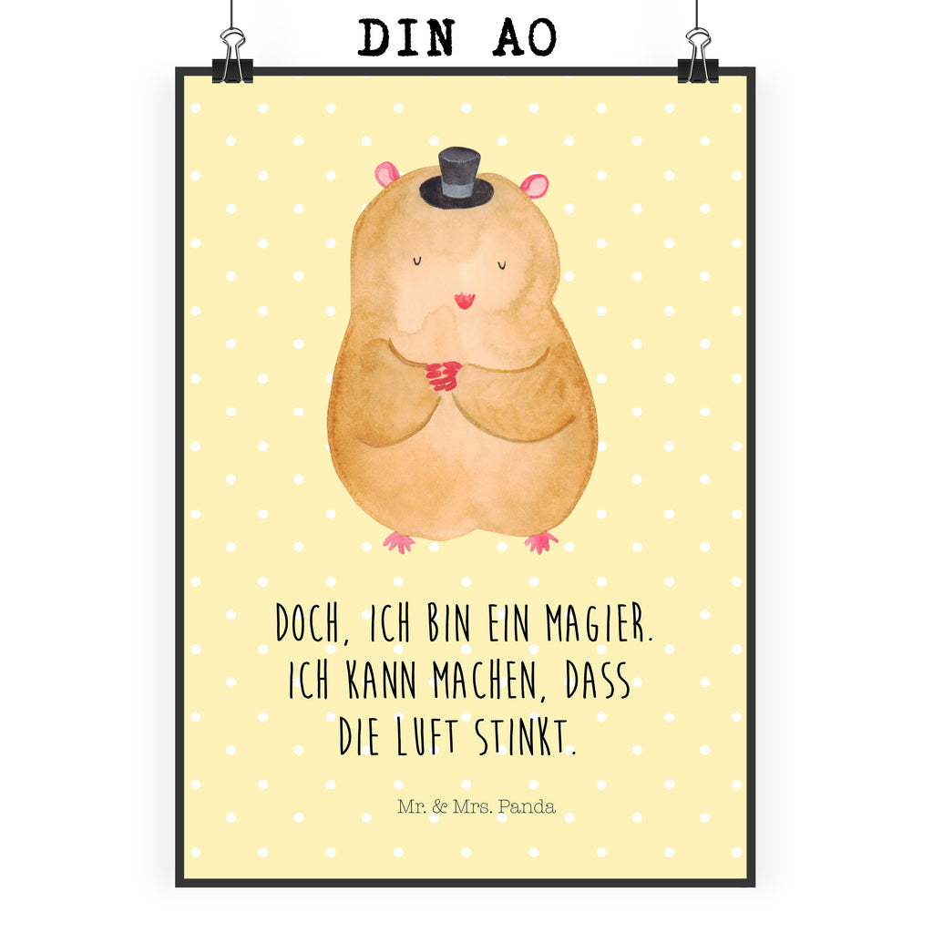 Poster Hamster Hut Poster, Wandposter, Bild, Wanddeko, Küchenposter, Kinderposter, Wanddeko Bild, Raumdekoration, Wanddekoration, Handgemaltes Poster, Mr. & Mrs. Panda Poster, Designposter, Kunstdruck, Posterdruck, Tiermotive, Gute Laune, lustige Sprüche, Tiere, Hamster, Hut, Magier, Zylinder, Zwerghamster, Zauberer