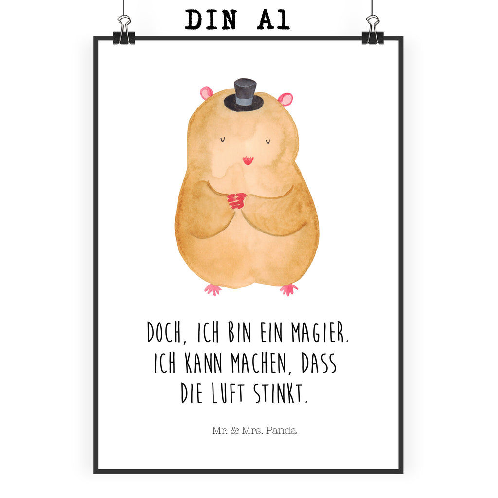 Poster Hamster Hut Poster, Wandposter, Bild, Wanddeko, Küchenposter, Kinderposter, Wanddeko Bild, Raumdekoration, Wanddekoration, Handgemaltes Poster, Mr. & Mrs. Panda Poster, Designposter, Kunstdruck, Posterdruck, Tiermotive, Gute Laune, lustige Sprüche, Tiere, Hamster, Hut, Magier, Zylinder, Zwerghamster, Zauberer