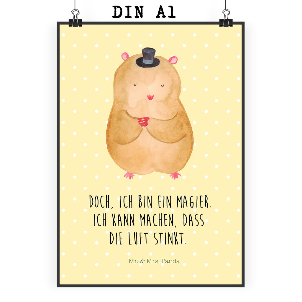 Poster Hamster Hut Poster, Wandposter, Bild, Wanddeko, Küchenposter, Kinderposter, Wanddeko Bild, Raumdekoration, Wanddekoration, Handgemaltes Poster, Mr. & Mrs. Panda Poster, Designposter, Kunstdruck, Posterdruck, Tiermotive, Gute Laune, lustige Sprüche, Tiere, Hamster, Hut, Magier, Zylinder, Zwerghamster, Zauberer