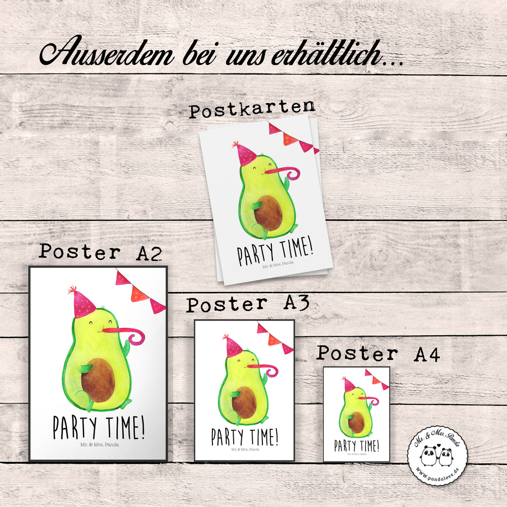 Poster Avocado Party Time Poster, Wandposter, Bild, Wanddeko, Küchenposter, Kinderposter, Wanddeko Bild, Raumdekoration, Wanddekoration, Handgemaltes Poster, Mr. & Mrs. Panda Poster, Designposter, Kunstdruck, Posterdruck, Avocado, Veggie, Vegan, Gesund