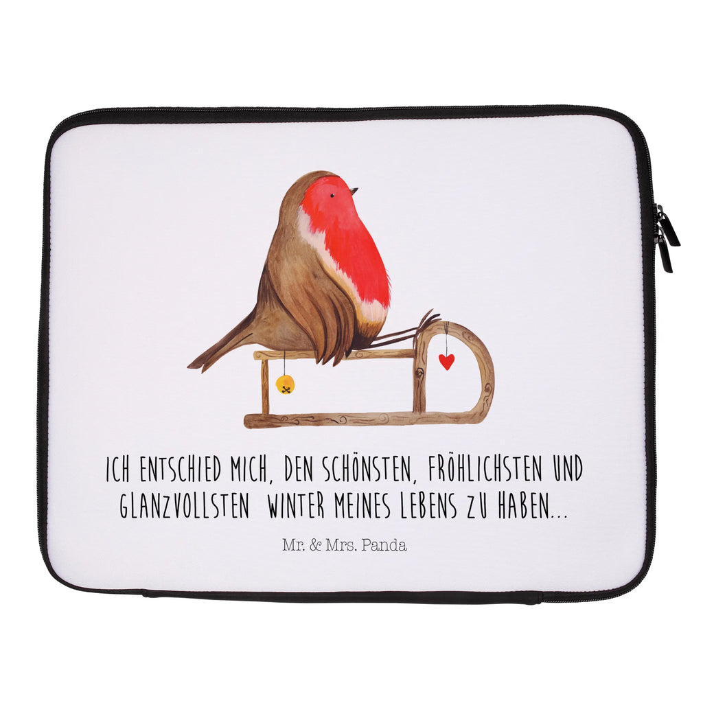 Notebook Tasche Rotkehlchen Schlitten Notebook Tasche, Laptop, Computertasche, Tasche, Notebook-Tasche, Notebook-Reisehülle, Notebook Schutz, Winter, Weihnachten, Weihnachtsdeko, Nikolaus, Advent, Heiligabend, Wintermotiv, Schlitten, Vogel