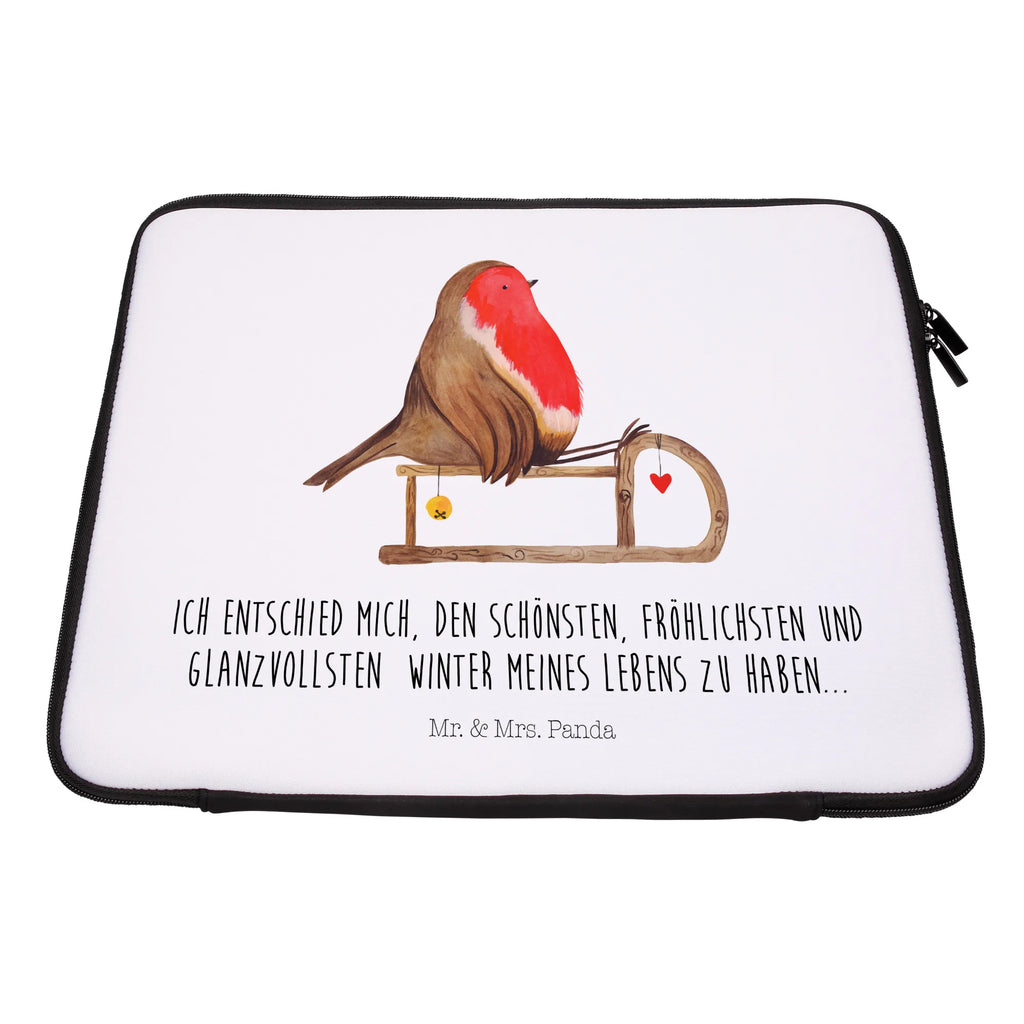 Notebook Tasche Rotkehlchen Schlitten Notebook Tasche, Laptop, Computertasche, Tasche, Notebook-Tasche, Notebook-Reisehülle, Notebook Schutz, Winter, Weihnachten, Weihnachtsdeko, Nikolaus, Advent, Heiligabend, Wintermotiv, Schlitten, Vogel